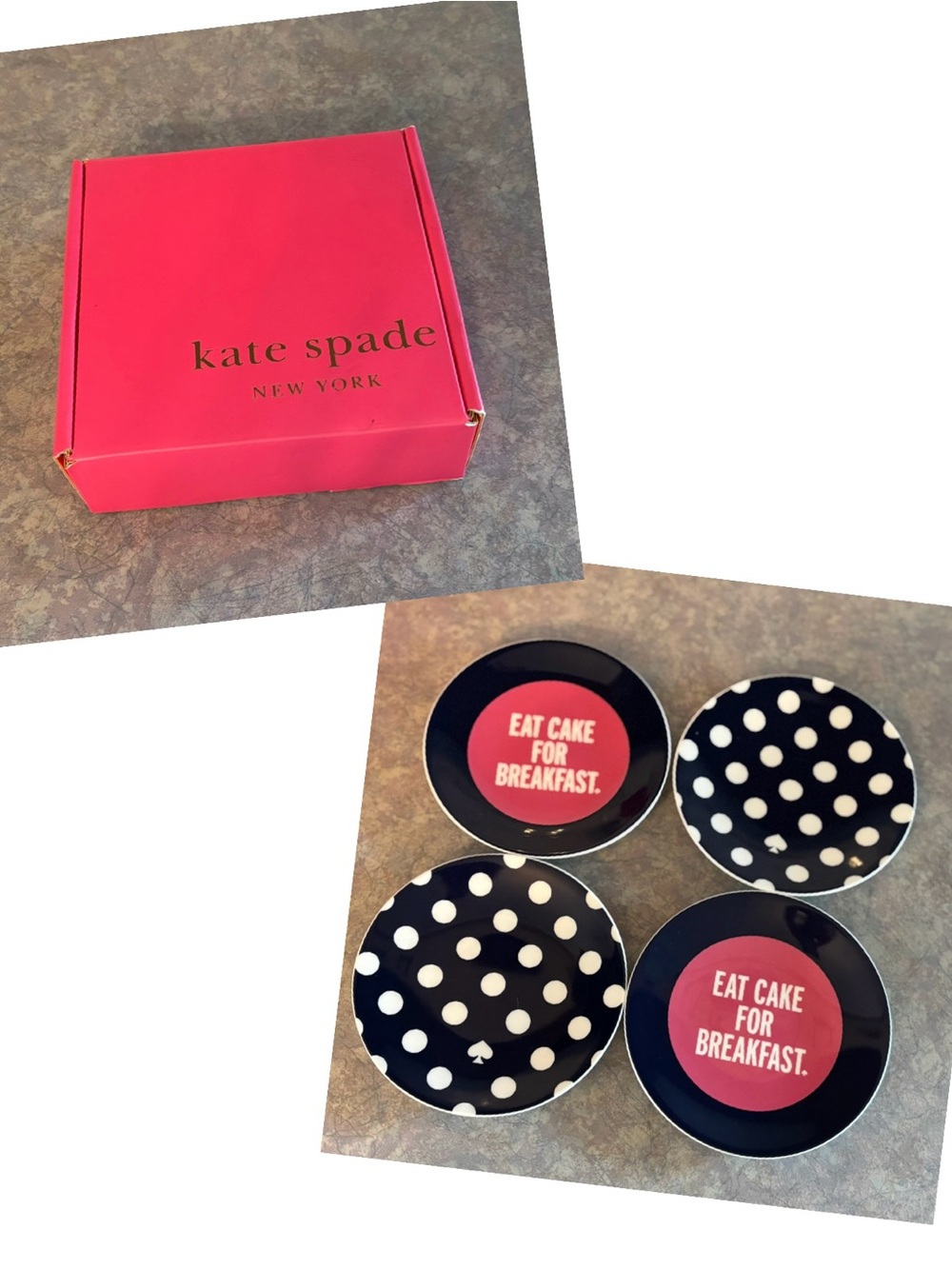 Kate Spade "Eat Cake for Breakfast" Box Tidbit Plates - set of 4 - Lenox China